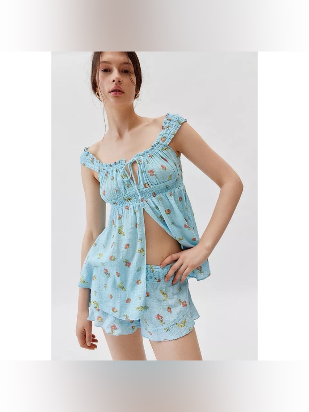 NWOT UO Out From Under Lilly Babydoll Tank Top Blue Fruit Print Size Medium NEW